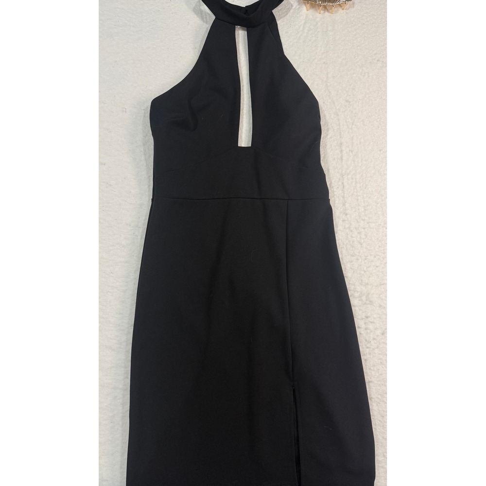 Windsor Black Halter Keyhole Cutout Midi Dress with Side Slit Small